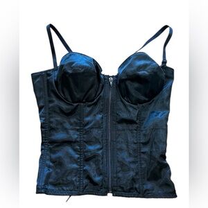 Vintage 90’s Y2K black Satin zipper lace bustier Corset-38C